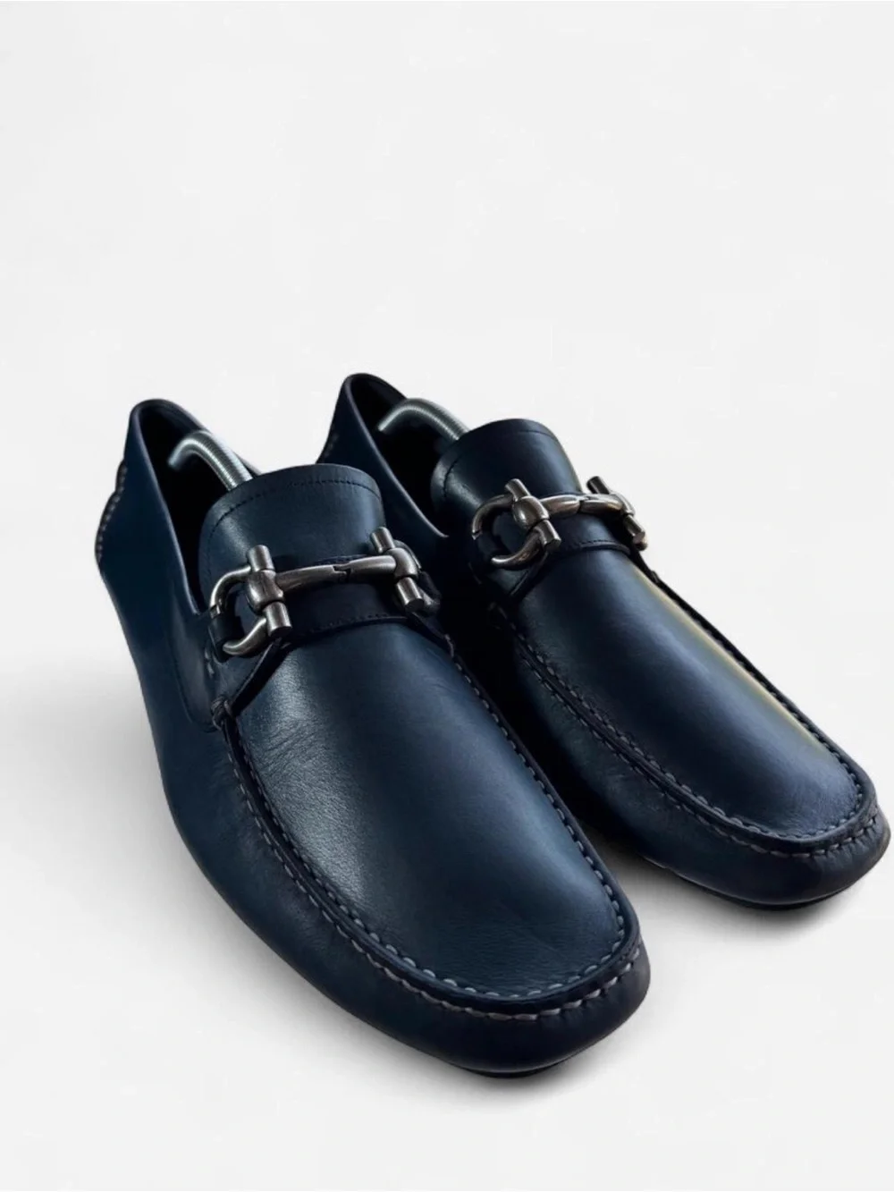 Preowned SALVATORE FERRAGAMO PARIGI Blue Calf Leather Men Loafers Size 10.5 D